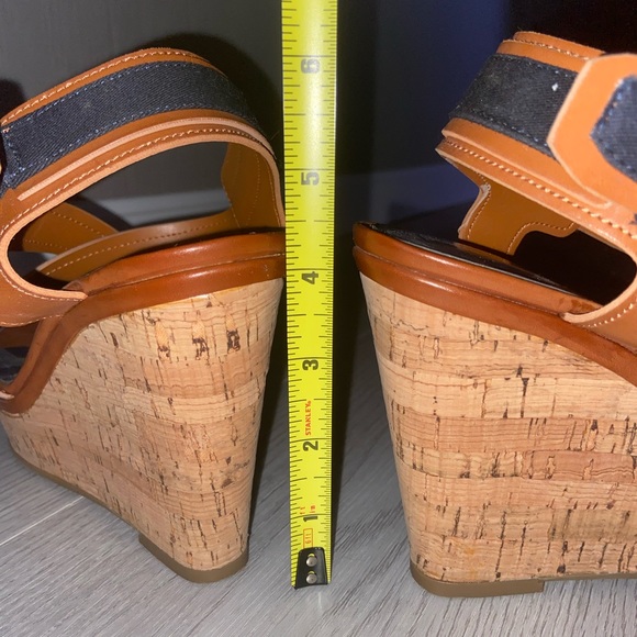 Tommy Hilfiger Cork Wedges- Cognac and Navy - Picture 5 of 6